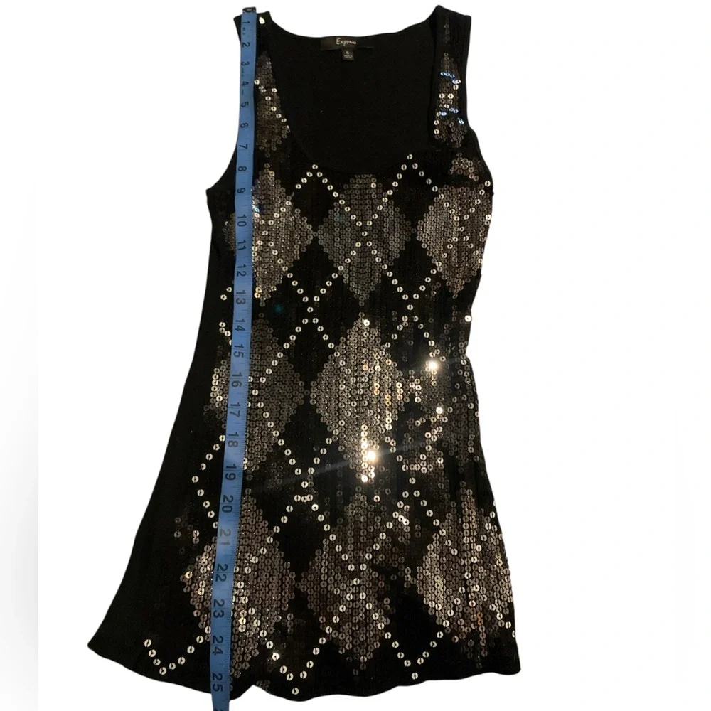 Express Small but stretchy Black and Silver Sequin Tank Top 100% Pima Cotton - Picture 4 of 7